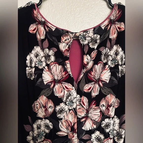 White House Black Market Floral Midi Dress - Black and Pink - Picture 4 of 4